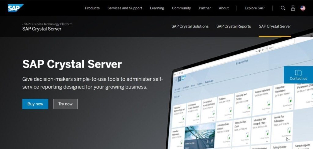 sap crystal server data visualization software screenshot