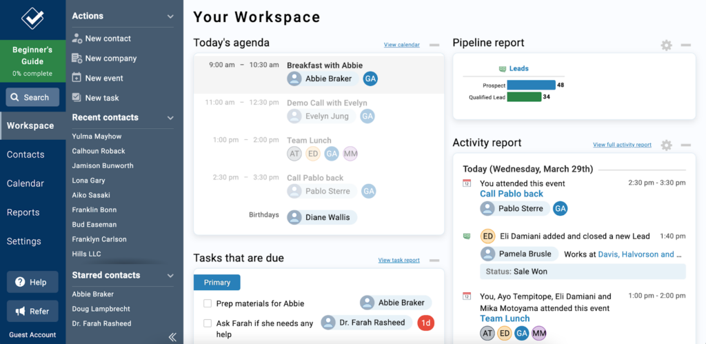 screenshot less annoying crm for small business