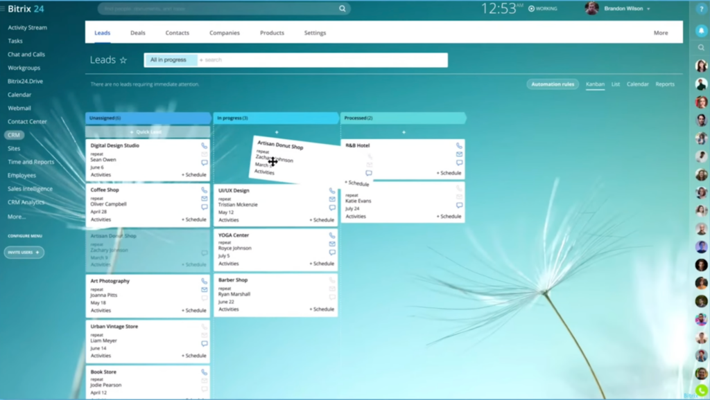 bitrix24 free lead management software screenshot