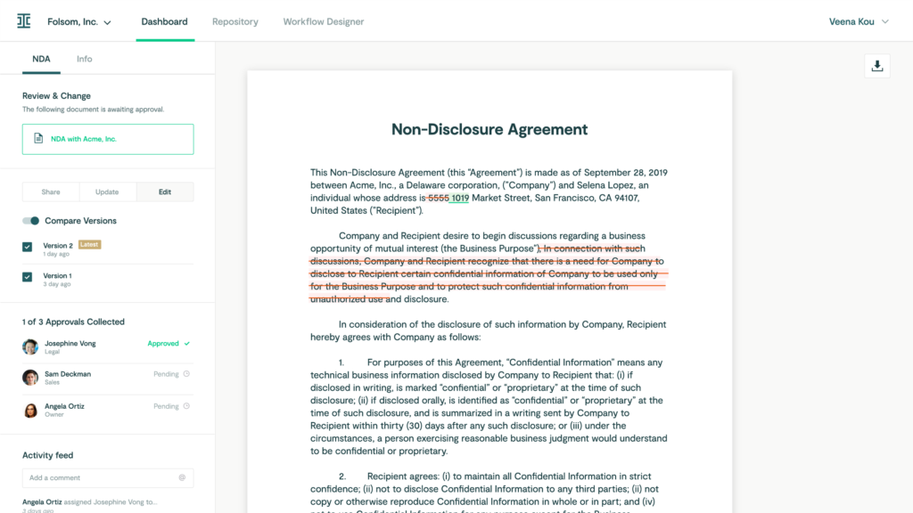 ironclad enterprise contract management software screenshot